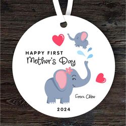 first mothers day gift elephant mum with baby round personalised ornament