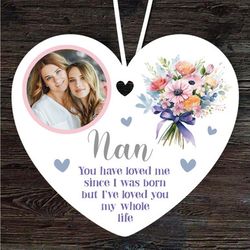 gift for nan flowers photo heart personalised ornament