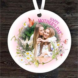 happy mothers day gift photo flowers circle round personalised ornament