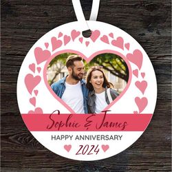 heart frame happy anniversary gift photo round personalised ornament