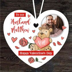 husband bear valentines day photo gift heart personalised ornament