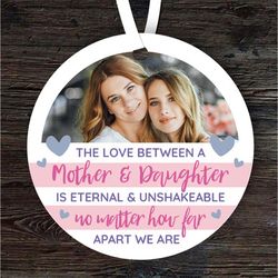 mother and daughter love photo gift for mum round personalised ornament