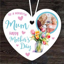 mum mothers day gift tulip flowers photo heart personalised ornament