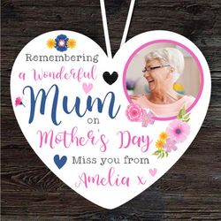 mum mothers day memorial keepsake bright flowers photo heart custom ornament