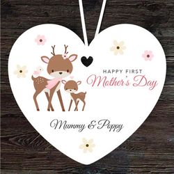 mummy deer with baby first mothers day gift heart personalised ornament