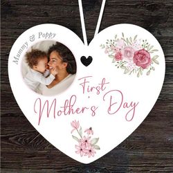 mummy pink floral photo 1st mothers day gift heart personalised ornament