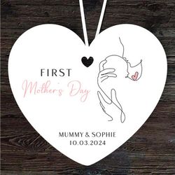 mumy with baby line art first mothers day gift heart personalised ornament