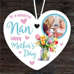 nan mothers day gift tulip flowers photo heart personalised ornament