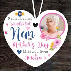 nan mothers day memorial keepsake bright flowers photo heart custom ornament