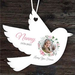 nanny memorial pink circle photo frame keepsake gift bird personalised ornament