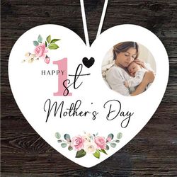 pink floral photo happy first mothers day gift heart personalised ornament