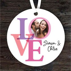 pink word photo frame romantic cute gift round personalised ornament