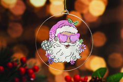 disco santa acrylic ornament,retro trendy christmas gift,happy pink santa claus keepsake