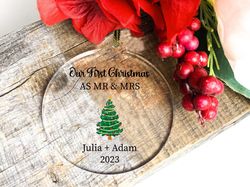 first christmas married ornament,personalized mr and mrs wedding gift,custom new couples bauble