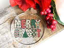 merry and bright ornament,round acrylic christmas gift,merry christmas keepsake