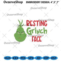 resting grinch face embroidery digital instant, grinch face machine file instant download, christmas embroidery instant