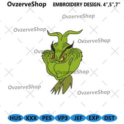 grinch head file embroidery download instant, christmas grinch face machine embroidery files, christmas machine embroide