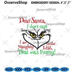 dear santa funny grinch embroidery download, grinch christmas digital machine embroidery file, christmas digital machine