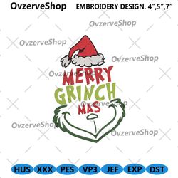 merry grinchmas embroidery design, grinch face merry christmas embroidery, grinch chirstmas embroidery instant digital