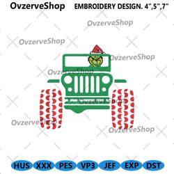 jeep grinch embroidery design, grinch jeep christmas machine embroidery download digitals, the grinch embroidery files