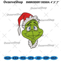 christmas grinch face machine embroidery files, the grinch christmas embroidery design digital, grinch christmas embroid