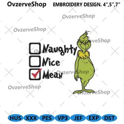 grinch naughty nice embroidery design files, grinch christmas embroidery digitals file, christmas embroidery instant dop