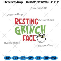 resting grinch face machine embroidery downloads file, grinch face embroidery design , grinch christmas embroidery insta
