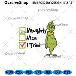 grinch naughty nice machine embroidery, the christmas grinch embroidery, the grinch cartoon embroidery files download