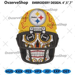 pittsburgh steelers skull embroidery files, nfl embroidery files, pittsburgh steelers skull helmet file