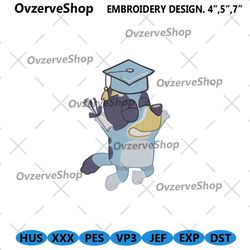 bluey graduation embroidery design files, bluey cartoon embroidery digital download, bluey character embroidery design d