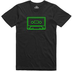 mens t shirt 80s audio c90 cassette tape glow in the dark print retro music