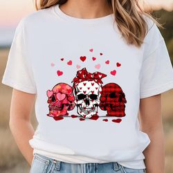 skull heart buffalo plaid wearing bandana valentines day t-shirt