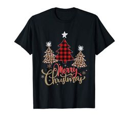 adorable women leopard plaid christmas tree merry christmas t-shirt