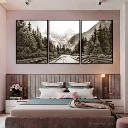 canvas multi panel extra oversized landscape wall art print modern brown sepia nature painting black white photo artwork