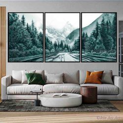 set 3 art print national park green abstract landscape large canvas painting beautiful view mountains wall art calming