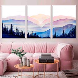 sunset blue ridge mountains wall art print set of 3 pieces north carolina sunrise artwork landscape sky illustration