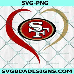 heart love san francisco 49ers svg, san francisco 49ers logo svg, valentine svg, nfl logo svg, american football svg