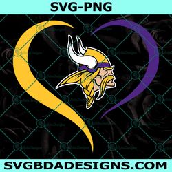 heart love minnesota vikings svg, minnesota vikings logo svg, valentine svg, nfl logo svg, american football svg