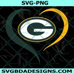 heart love green bay packers svg, green bay packers logo svg, valentine svg, nfl logo svg, american football svg