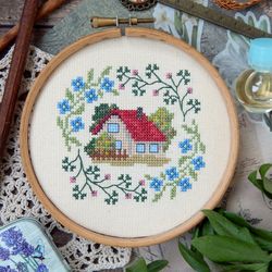 spring garden cottage cross stitch pattern