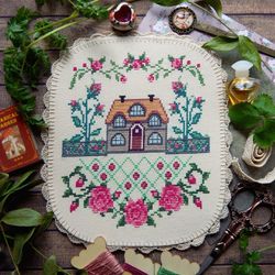 roses cottage cross stitch pattern country cottage cross stitch pattern vintage roses cross stitch chart pdf download