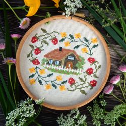 cross stitch cottage summer house cross stitch pattern strawberry cross stitch seasons cross stitch chart pdf download