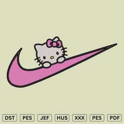 hello kitty swoosh embroidery design - hello kitty embroidery file - file dst, pes, jef