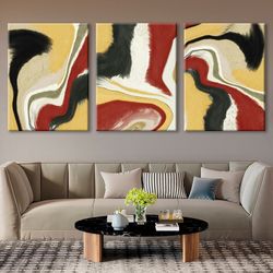 abstract 3 piece wall art fluid art poster bedroom modern wall decor neutral red extra large framed canvas living room l