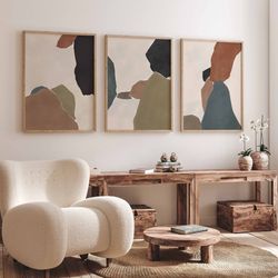 abstract gallery wall art set of 3 neutral nordic prints earth tones modern minimalist art farmhouse decor living room a