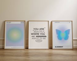 angel numbers 222 aura poster printable set of 3 prints, aesthetic room decor, trendy spiritual aura energy 3 piece grad