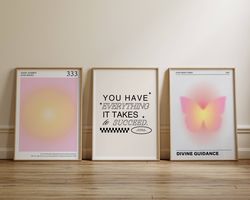 angel numbers 333 aura poster printable set of 3 prints, aesthetic room decor, trendy spiritual aura energy 3 piece grad