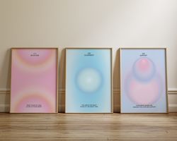 angel numbers aura poster printable set for 111 222 333, aesthetic room decor trendy spiritual aura energy set of 3 prin