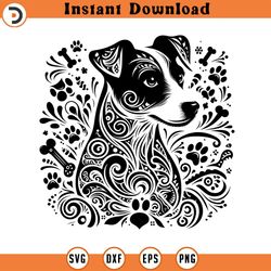 dog art black and white, svg silhouette, cricut file