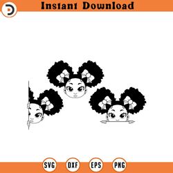 peekaboo double afro puff girl outline set african png